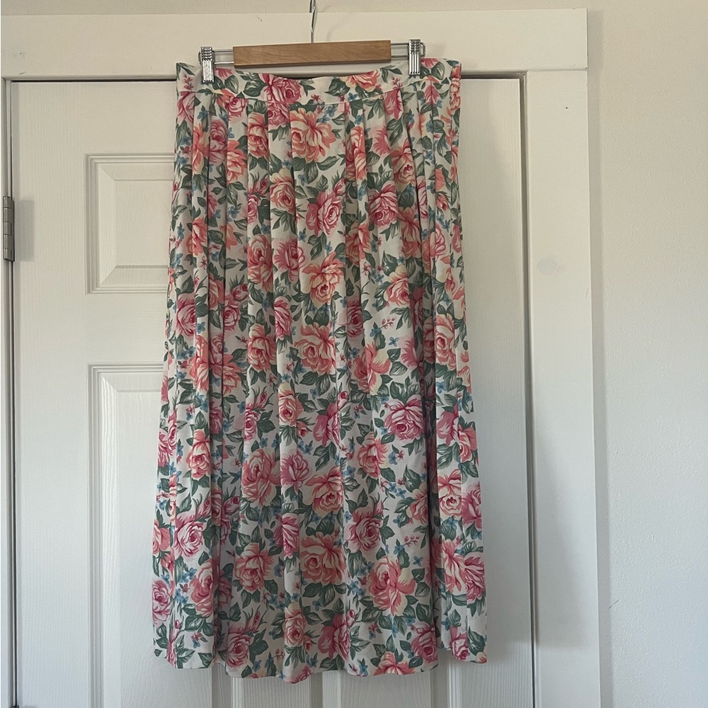 Vintage Floral Pink and Green Midi Skirt